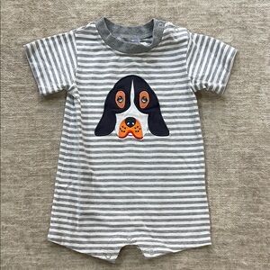 Gray Striped Dog Print Kids Romper
